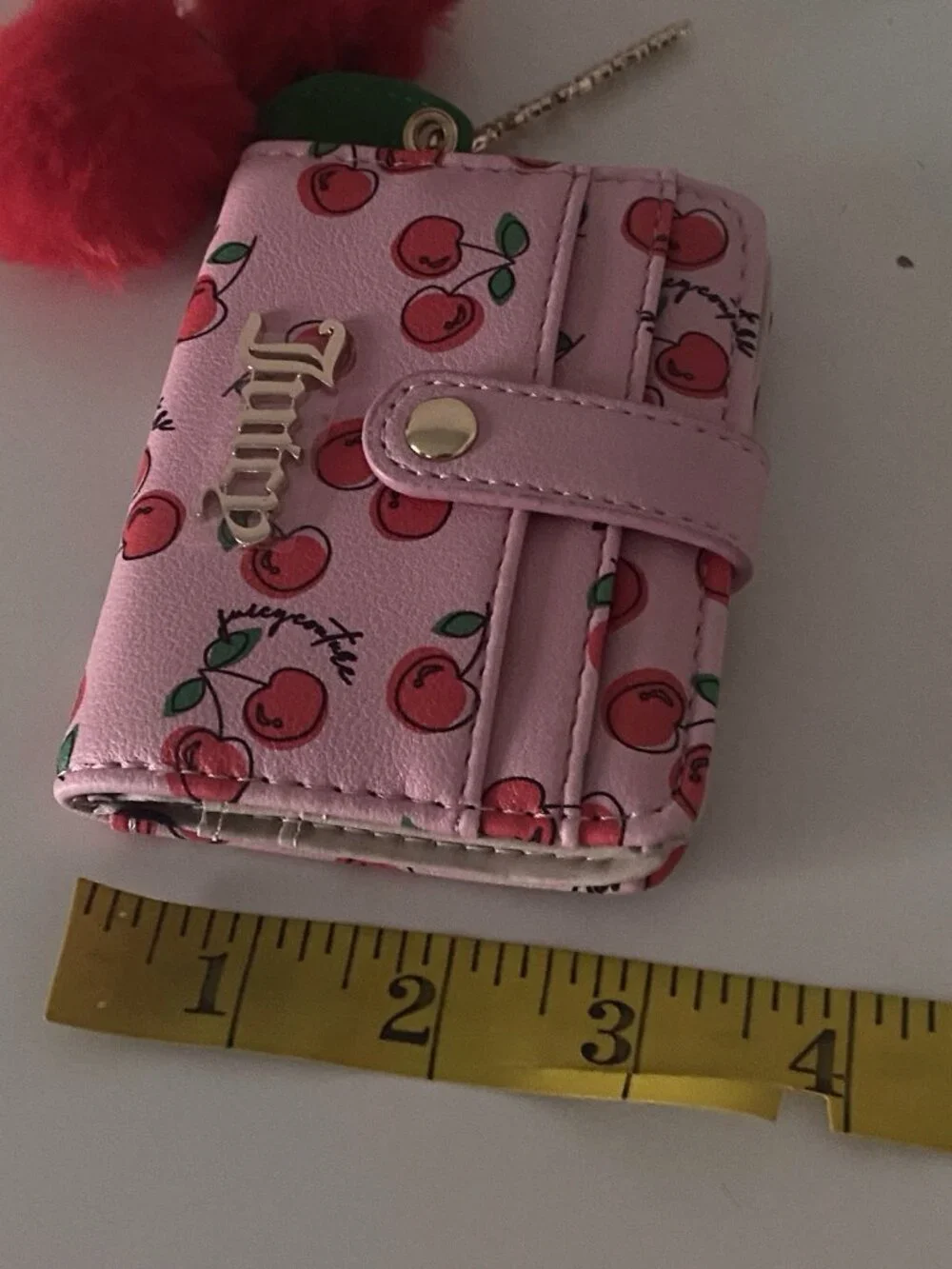 Juicy Couture Cherry Girl‎ CC Wallet W/Back Window Flamingo  W/Charm Pom Pom NEW